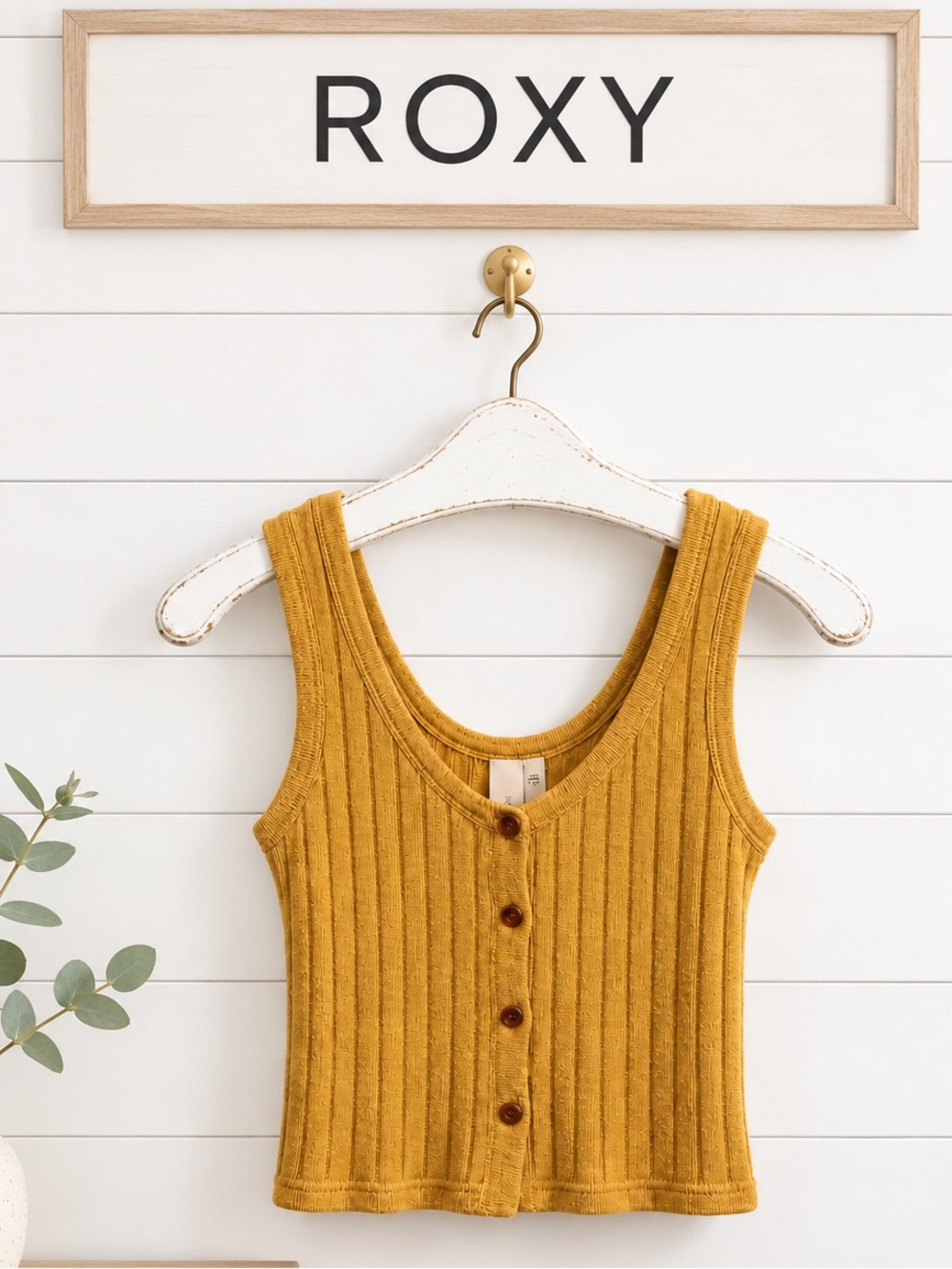 ROXY Yellow Ribbed Knit Tank Top XS